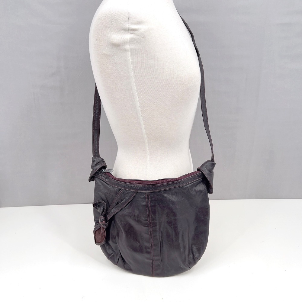 Vintage BAJA CALIFORNIA  Leather Shoulder Bag Dark Burgundy Hobo with Bow‎